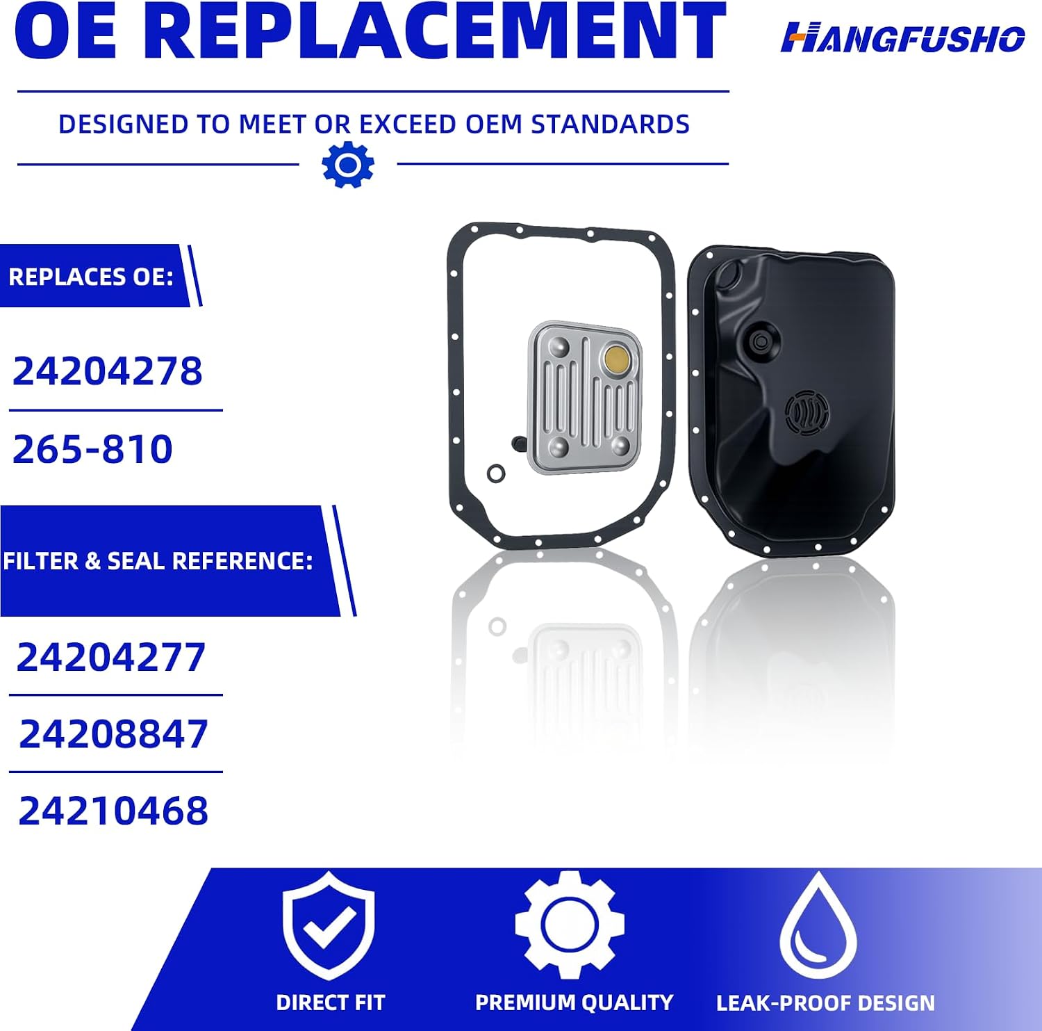 Transmission Oil Pan Kit w/Filter & Rubber Seal for Chevy Silverado Suburban Tahoe Cadillac, 4L80E 4L80 Transmission, Includes Gasket & OE 24204277 24208847 24210468, Replaces 24204278 265-810