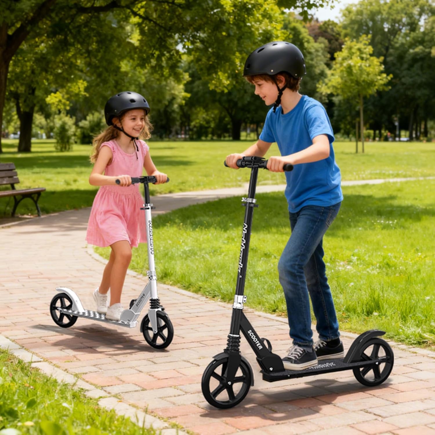 Nattork Kick Scooter for Age 6+ Kids Teens Adults, Max Load 240 LBS, Adjustable Height Foldable with 8" Large Wheels, Anti-Shock Suspension