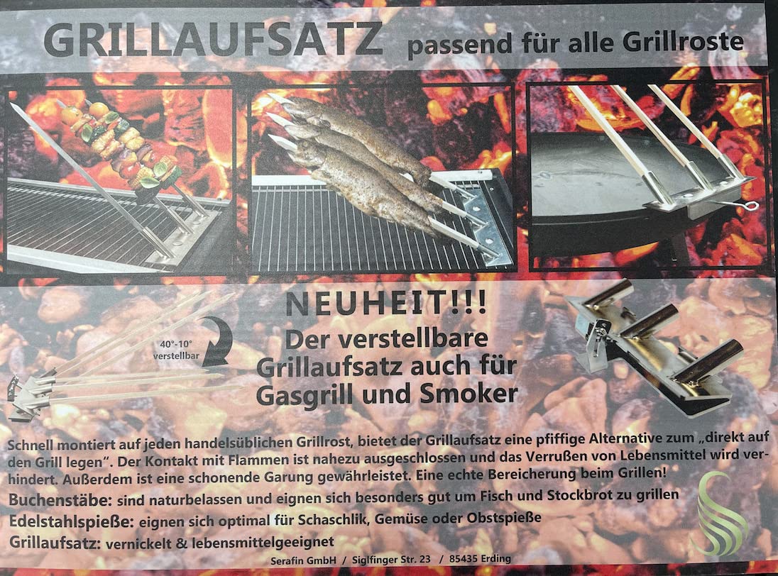 Serafin Verstellbarer Grillaufsatz aus Edelstahl – robuste Grillhilfe für Grillrost & Feuerschale, Zubehör optional