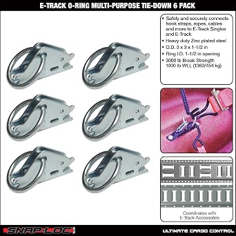 SNAP-LOC E-Track O-Ring Multi-Purpose Tie-Down 6-Pack for Hook-Straps, Rope, Cable, Pickups, Trucks, Trailers, Logistics