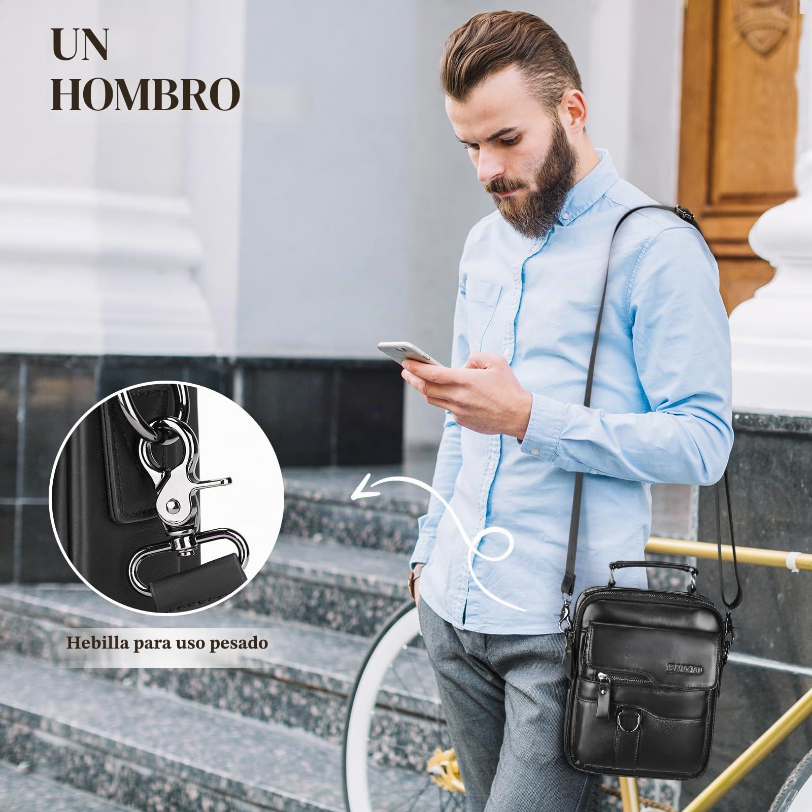 BAIGIO Bolso Bandolera de Piel para Hombre, Bolso de Hombro vintage, Bandolera para Trabajo, Viaje, Vida Cotidiana
