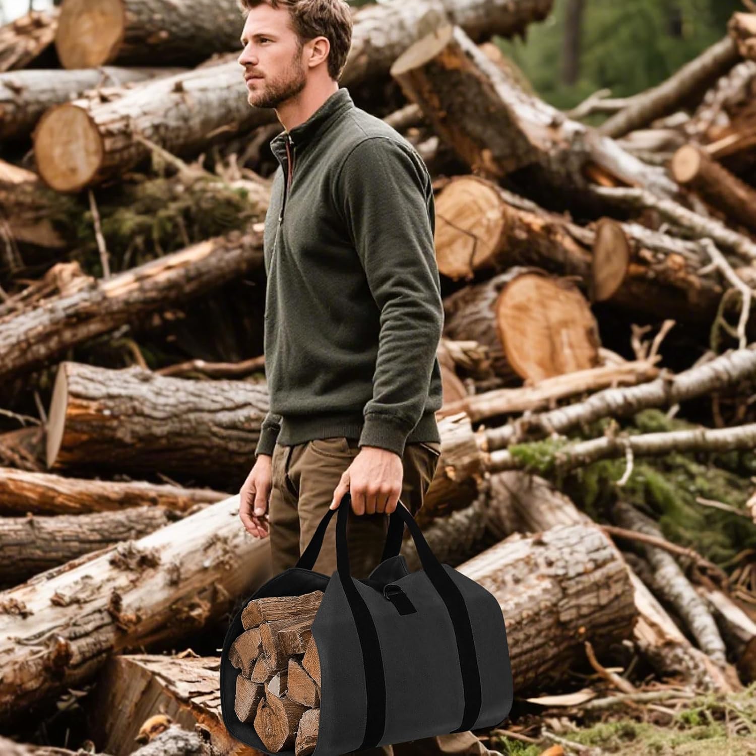 Bolsa para Leña Impermeable y Plegable, Gran Capacidad para Transporte y Almacenamiento de Troncos, para Chimenea, Estufa de Leña, Interior, Exterior, Fogatas y Acampada