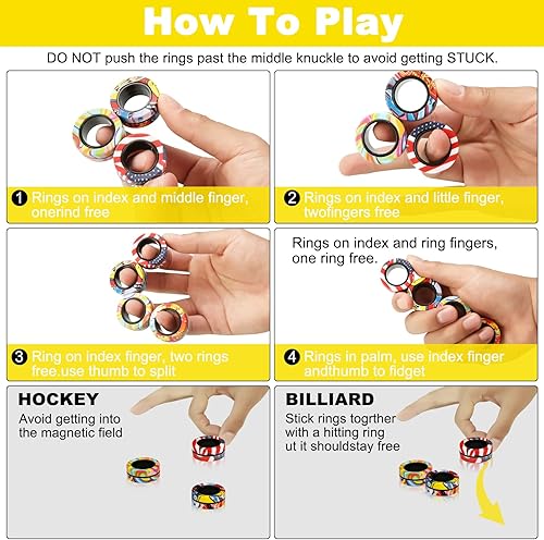 Miniatura 6 de YISHIDANY Juego de 12 anillos magnéticos para la ansiedad, anillos magnéticos para aliviar el estrés con TDAH, juguetes mágicos de camuflaje de