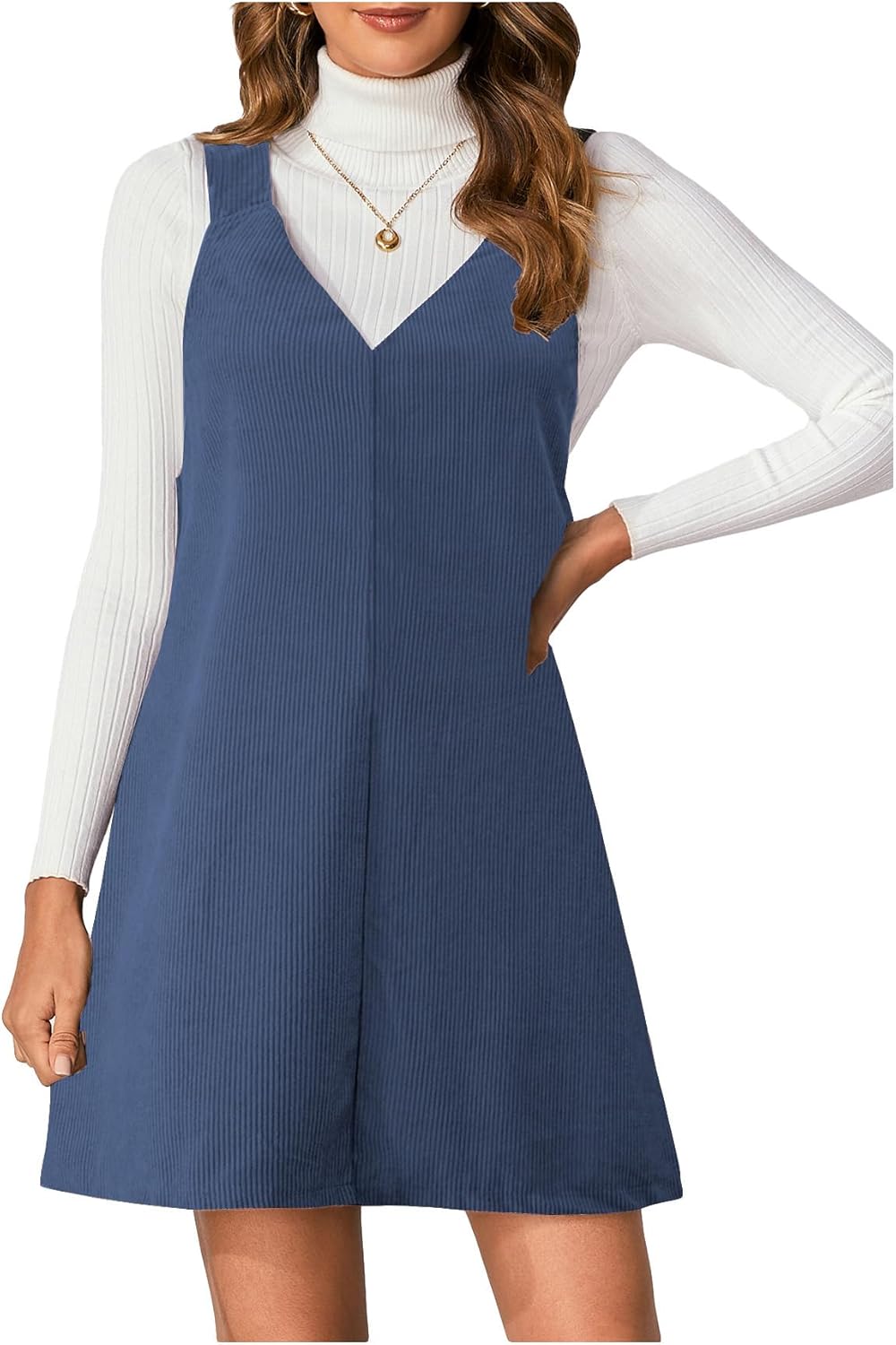 Milumia Women V Neck Corduroy Overall Dress 2026 Spring Mini Pinafore Jumper Dress