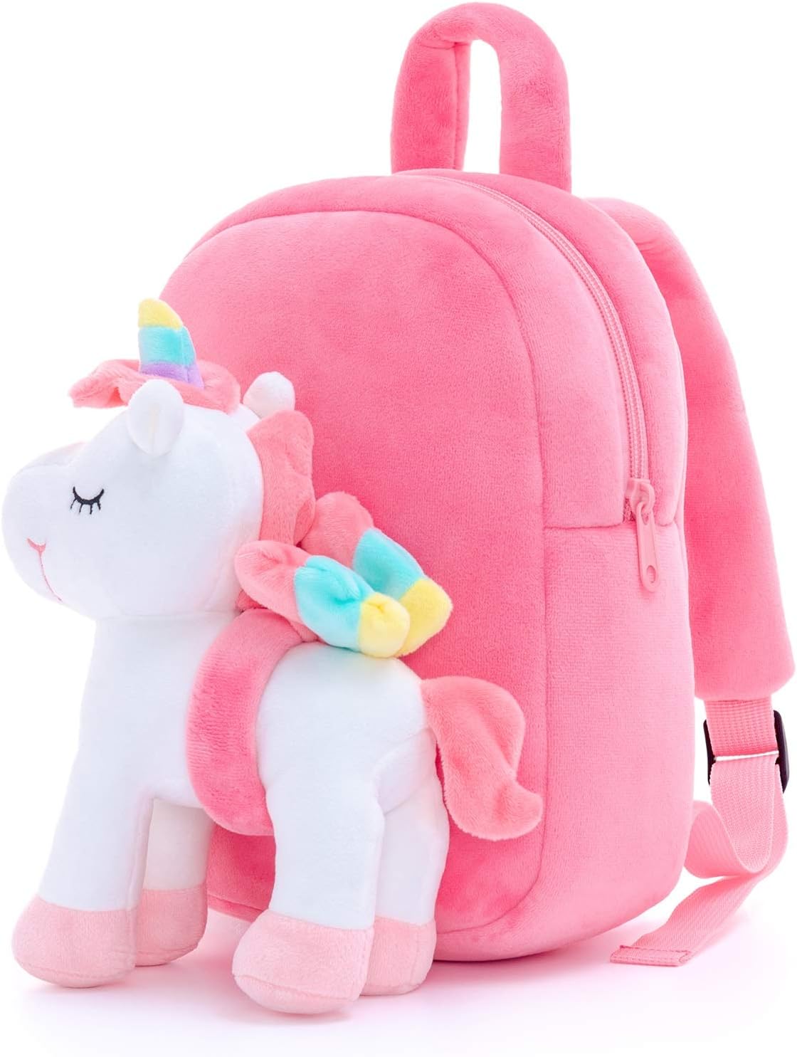 Unicorn Toddler Backpack Stuffed Unicorn Toys Kids Backpacks with Toy White 9.5"