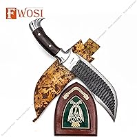 Vista 2 de Kukri Blade - Cuchillo de hoja fija, cuchillo machete Kukri - acero de alto carbono de Leafspring - Mango de palisandro - Funda de cuero marrón