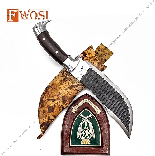 Miniatura 2 de Kukri Blade - Cuchillo de hoja fija, cuchillo machete Kukri - acero de alto carbono de Leafspring - Mango de palisandro - Funda de cuero marrón con