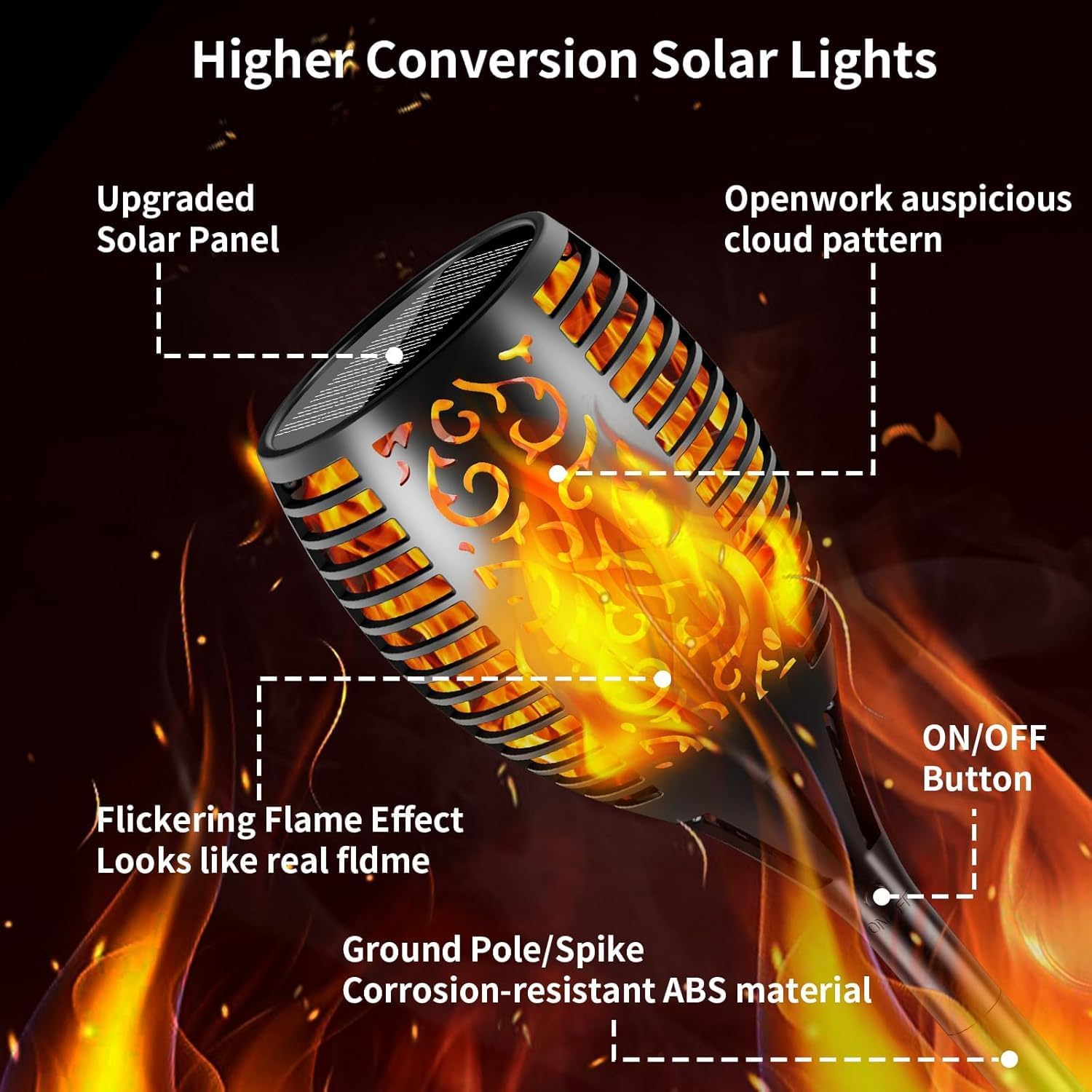Solar Lights Outdoor 99 LED Higher & Larger Flickering Flame Solar Torch Lights 43" Waterproof Outdoor Lighting Solar Powered Pathway Lights Christmas Decorations for Garden Patio Yard, 1Pack image 3