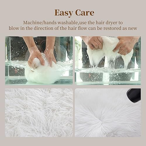 Miniatura 7 de HOMBYS Alfombra esponjosa de piel sintética en forma de corazón de 4 x 6 pies para sala de estar, dormitorio, alfombra de juego de piel de oveja