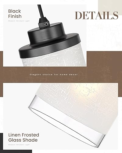 Miniatura 3 de TENGXIN Lámpara colgante moderna de 3 luces con pantalla de vidrio, color negro mate, iluminación colgante ajustable estilo industrial retro para