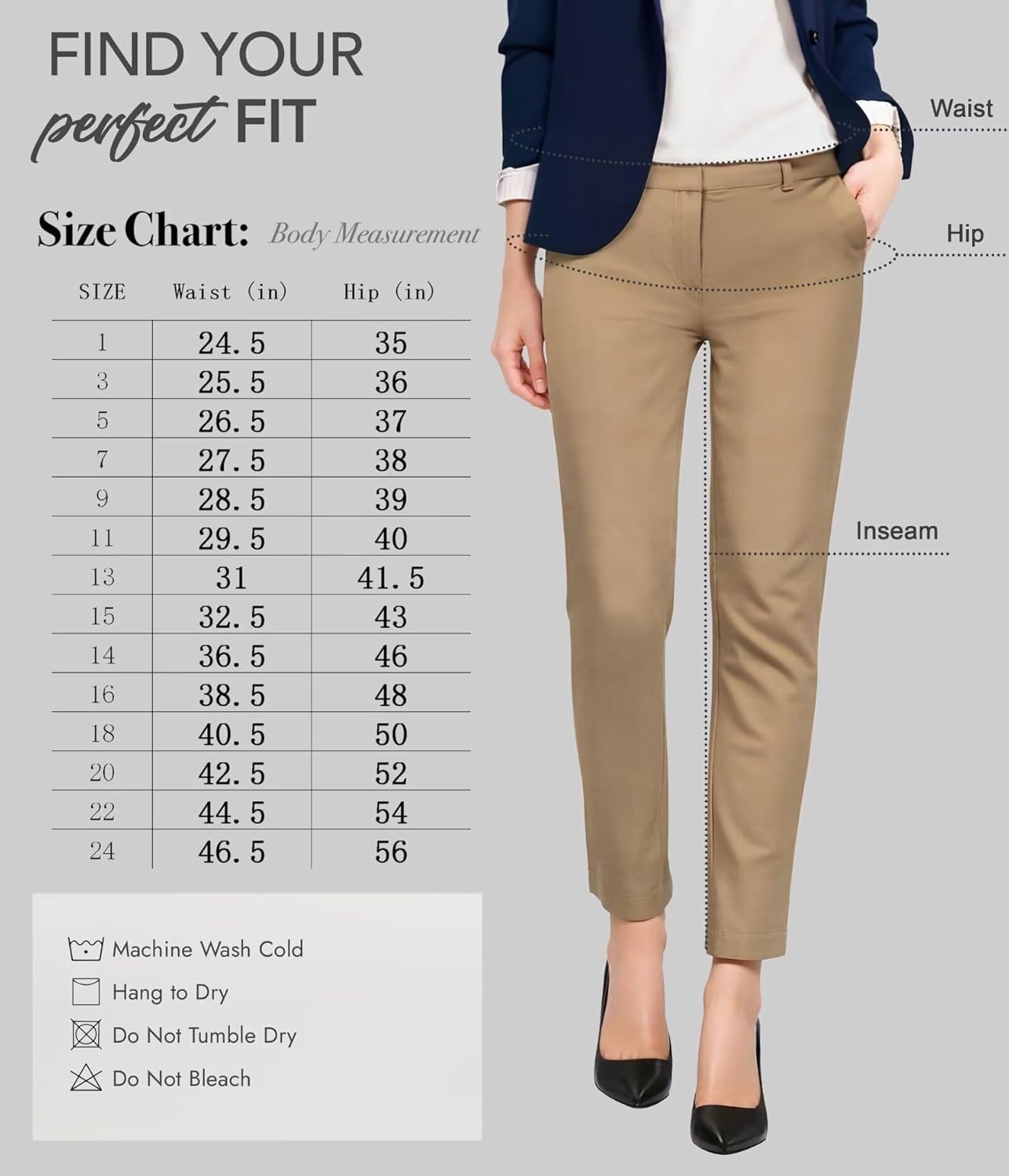 Hybrid & Company Womens Ultra Comfy Stretch Slim Fit Trousers Chino Pants with Pocket - Image 7