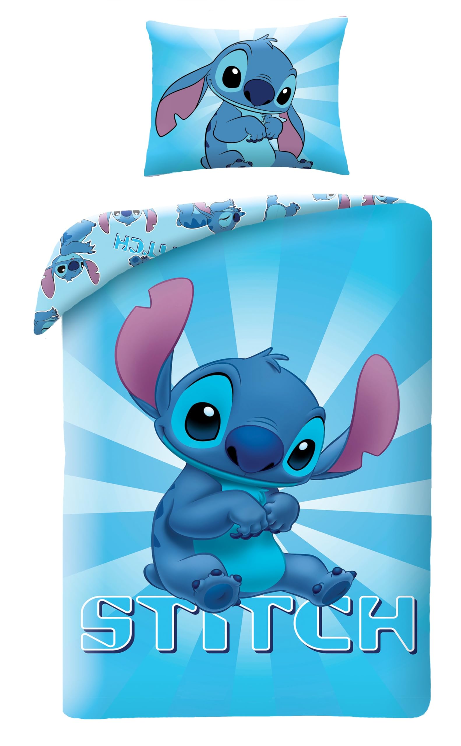 Disney LILO e STITCH - Juego de cama con funda nórdica individual reversible de 140 x 200 cm y funda de almohada de 70 x 90 cm, azul multicolor, 100% algodón OEKO-TEX