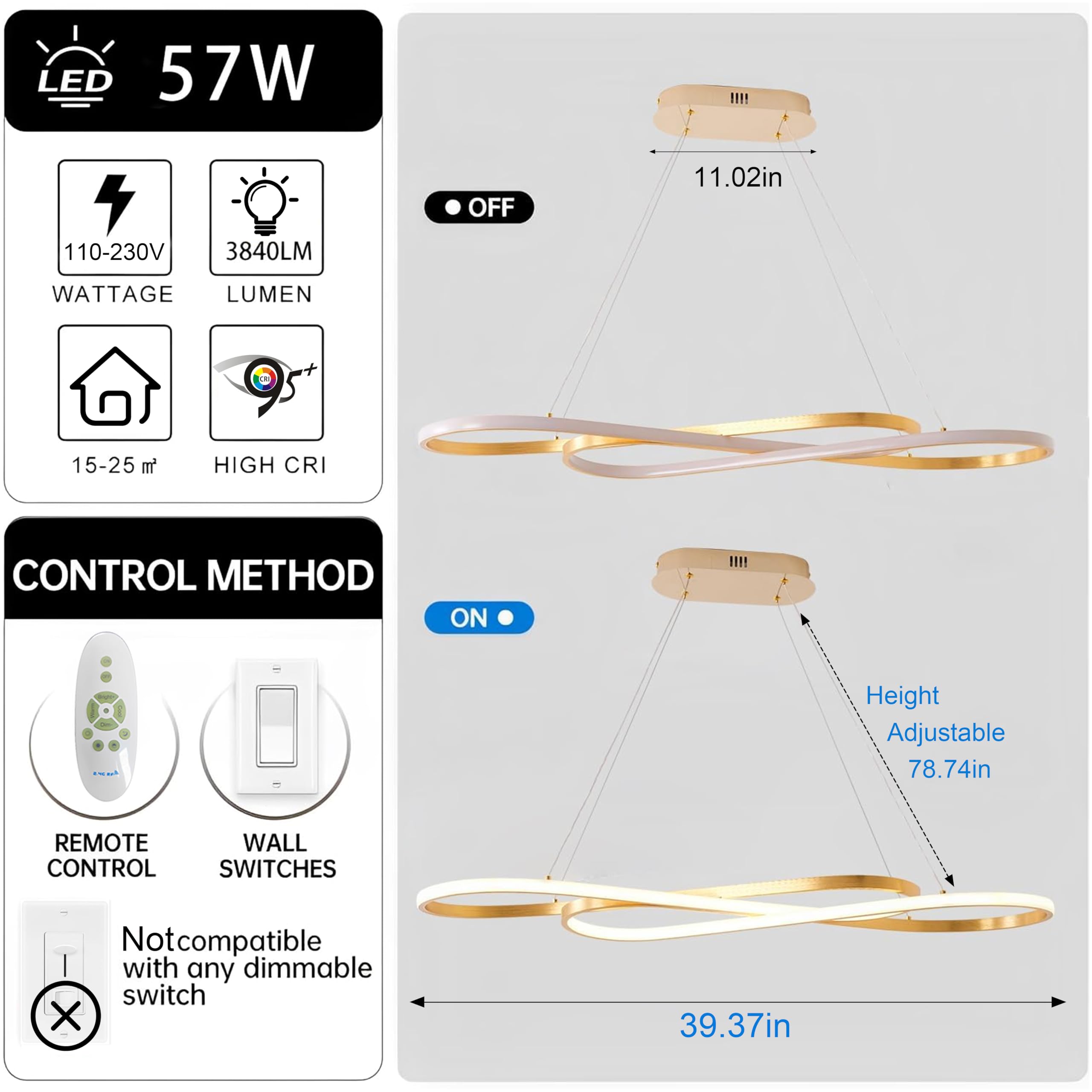 Lamparas de Techo Comedor Colgante LED Regulable, Lampara Comedor con Mando a Distancia, Altura Adjustable Moderna Luz Cocina Techo para Dormitorio Pasillo Decor Iluminación L100cm