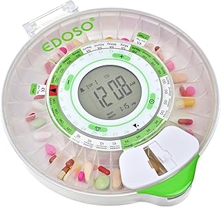 Automatische Box für Medikamente Tabletten Ginkgo Biloba Ergänzungsmittel | Bei Vergesslichkeit im Alter oder leichter Demenz | 9 Alarme | Großes Display | Deutsche Ringe (Transparent)