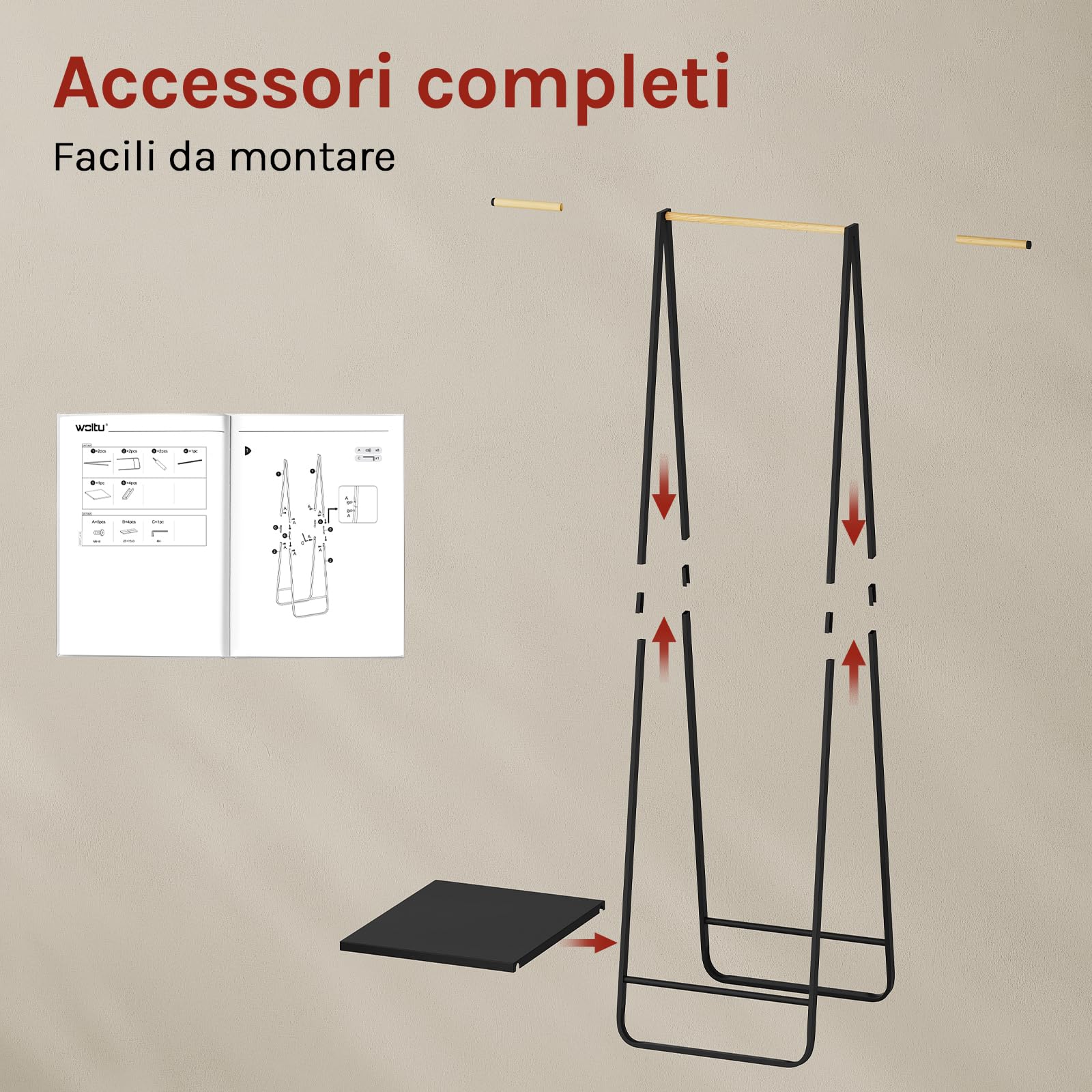 WOLTU Stand Appendiabiti a Terra Attaccapanni Portabiti da Ingresso Scaffale in Metallo