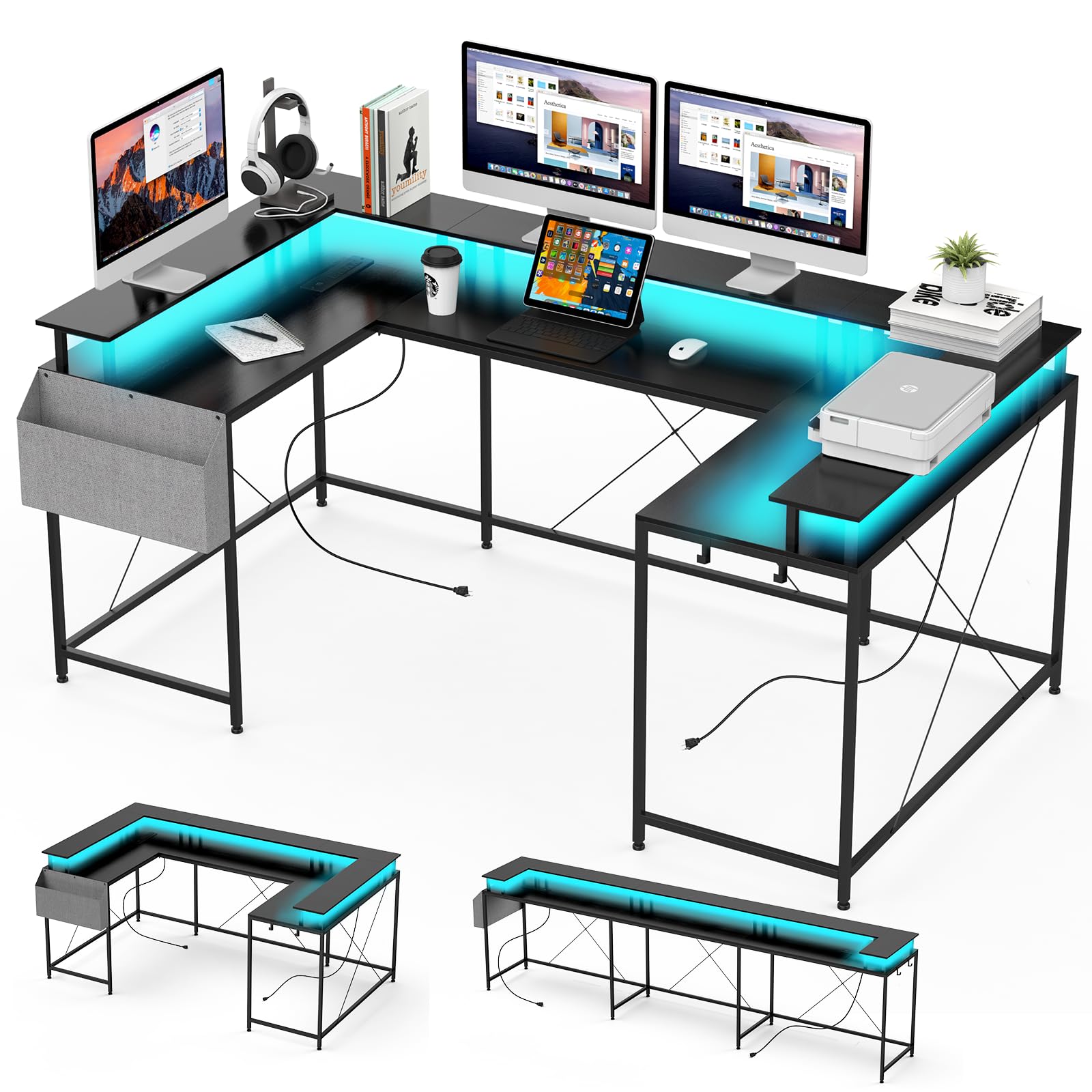 Amazon.com: IDEALHOUSE U Shaped Home Office Desk, Reversible L