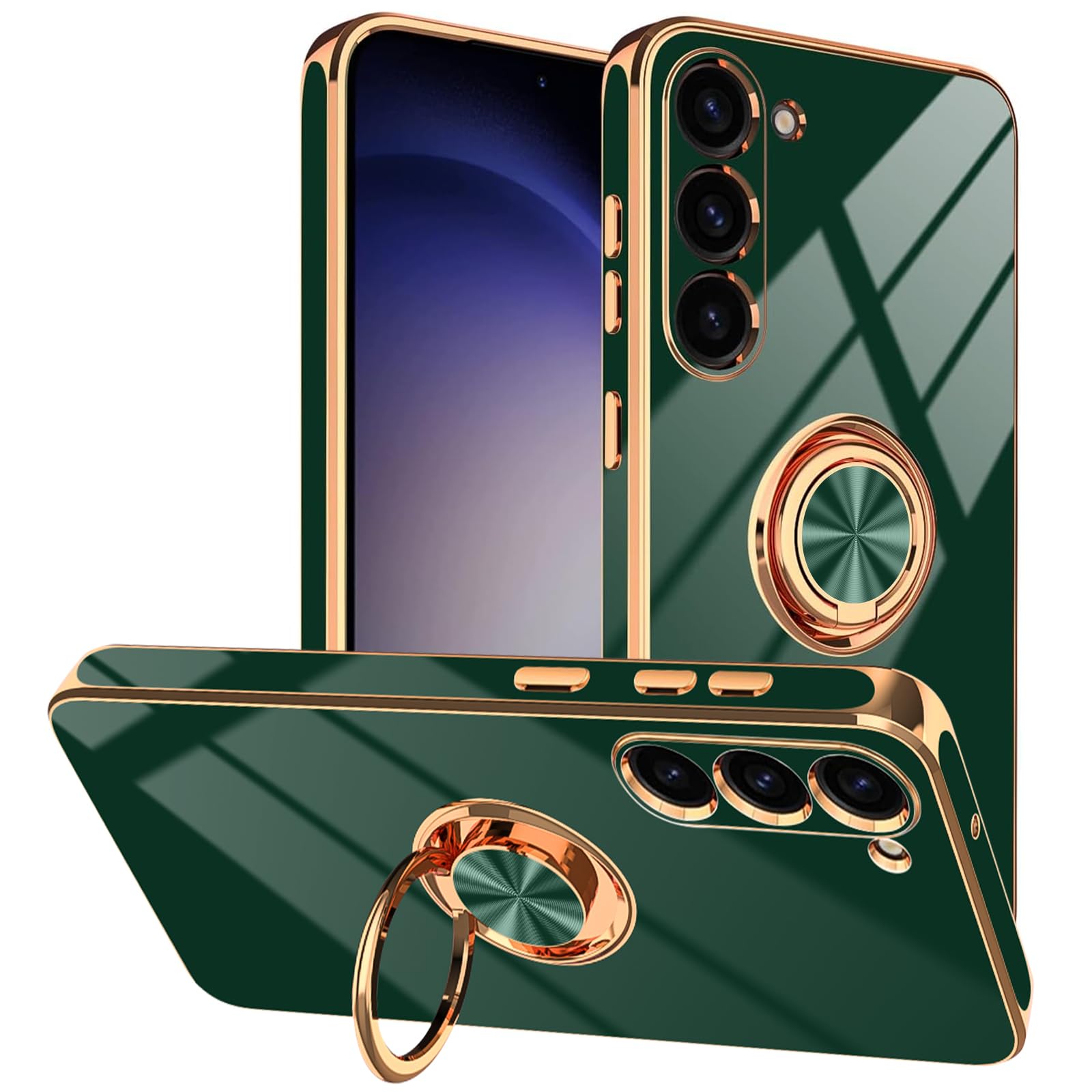 Tnarru Designed for Samsung Galaxy S23 Case with Ring Stand, Support Magnetic Car Mount Rotating Finger Holder Soft TPU Cover Plating Edge Slim Phone