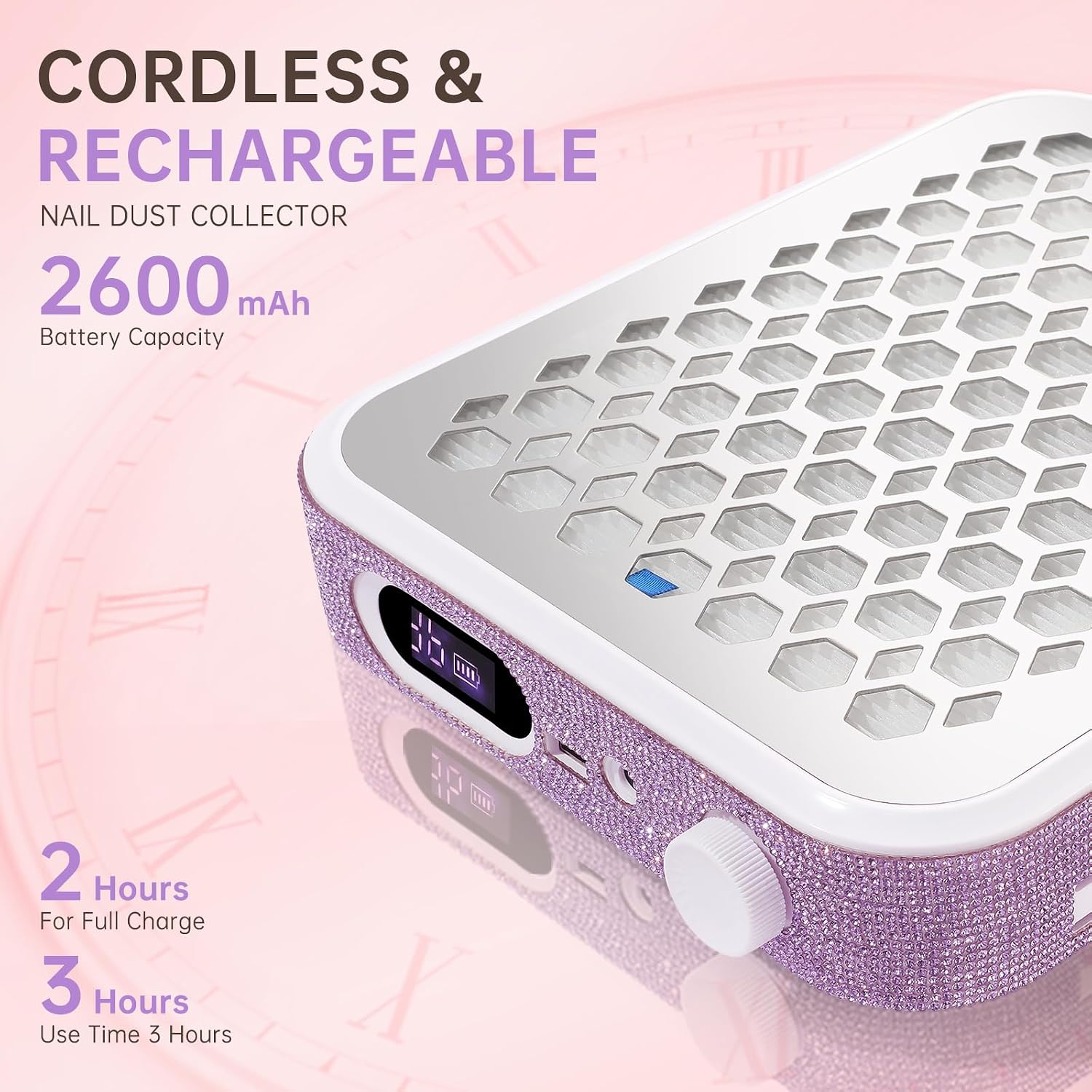 Nail Dust Collector, Rechargeable Dust Collector Nail Tech, Powerful Vacuum Fan Vent Dust Collector Extractor & 503 Nail Dust Collector Replacement Filter, 3PCS Reusable Dust Filter