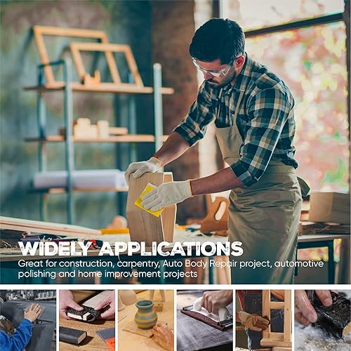 Miniatura 6 de Augtouf Surtido de 32 piezas de papel de lija húmedo o seco, papel de arena fina de grano 40 a 100 para madera, metal, resina, automotriz, plástico