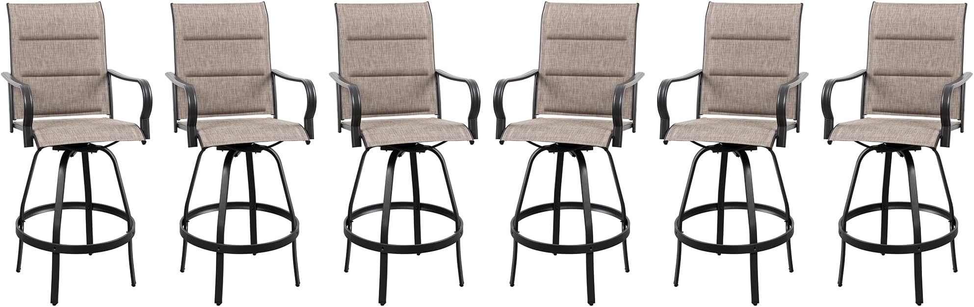 Vongrasig 6 Piece Outdoor Patio Swivel Bar Chairs, All Weather Padded Sling Textile High Top Bar Stools, Bistro Set for Backyard, Lawn Garden, Balcony, Gray