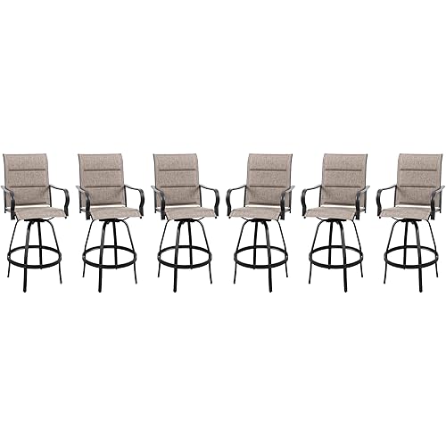 Vongrasig 6 Piece Outdoor Patio Swivel Bar Chairs, All Weather Padded Sling Textile High Top Bar Stools, Bistro Set for Backyard, Lawn Garden, Balcony, Gray