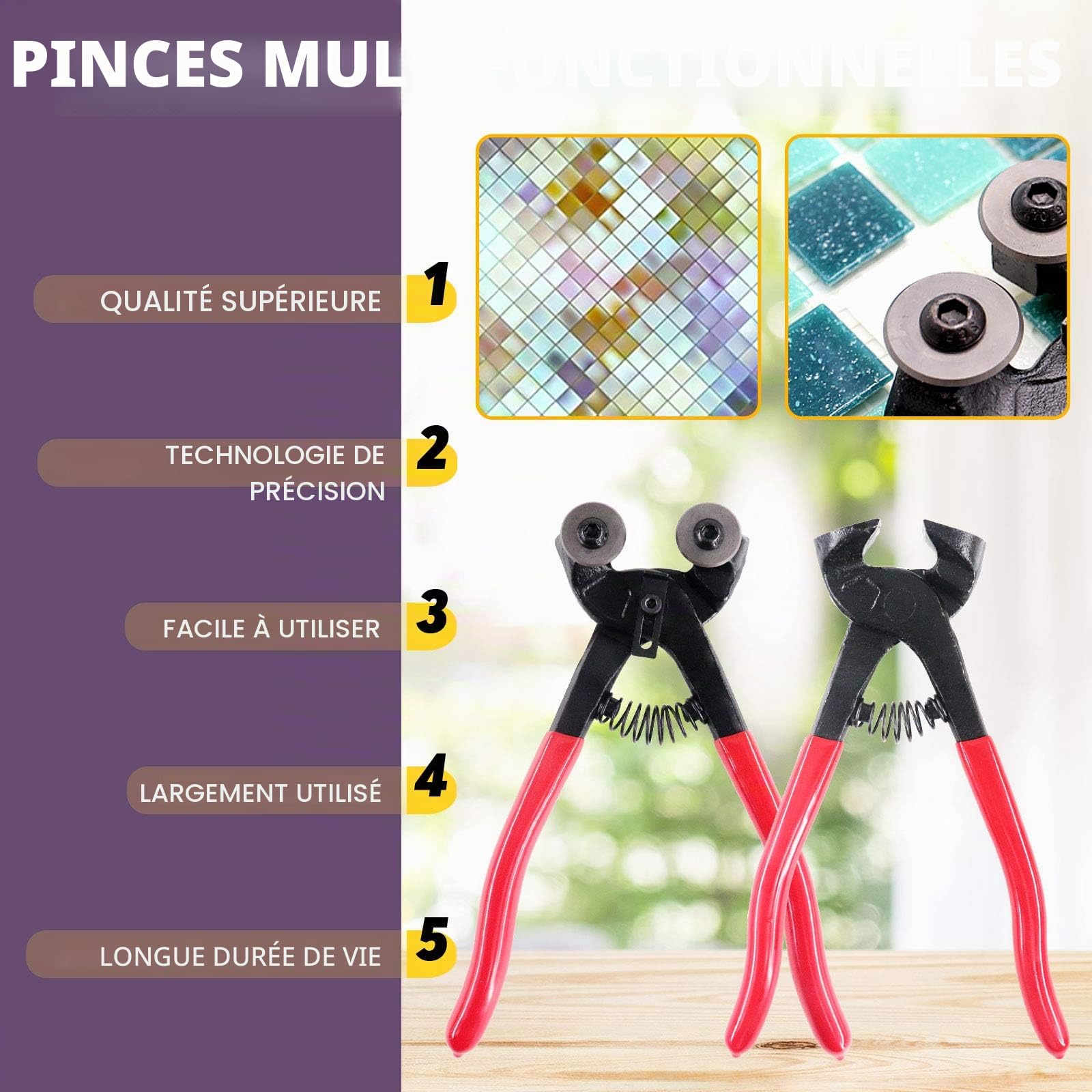 Swpeet Lot de 12 outils de mosaïque avec lime aiguille, y compris une pince à coupe de mosaïque en verre et une pince à carrelage, en alliage d'acier trempé, parfait pour le bricolage de mosaïque.