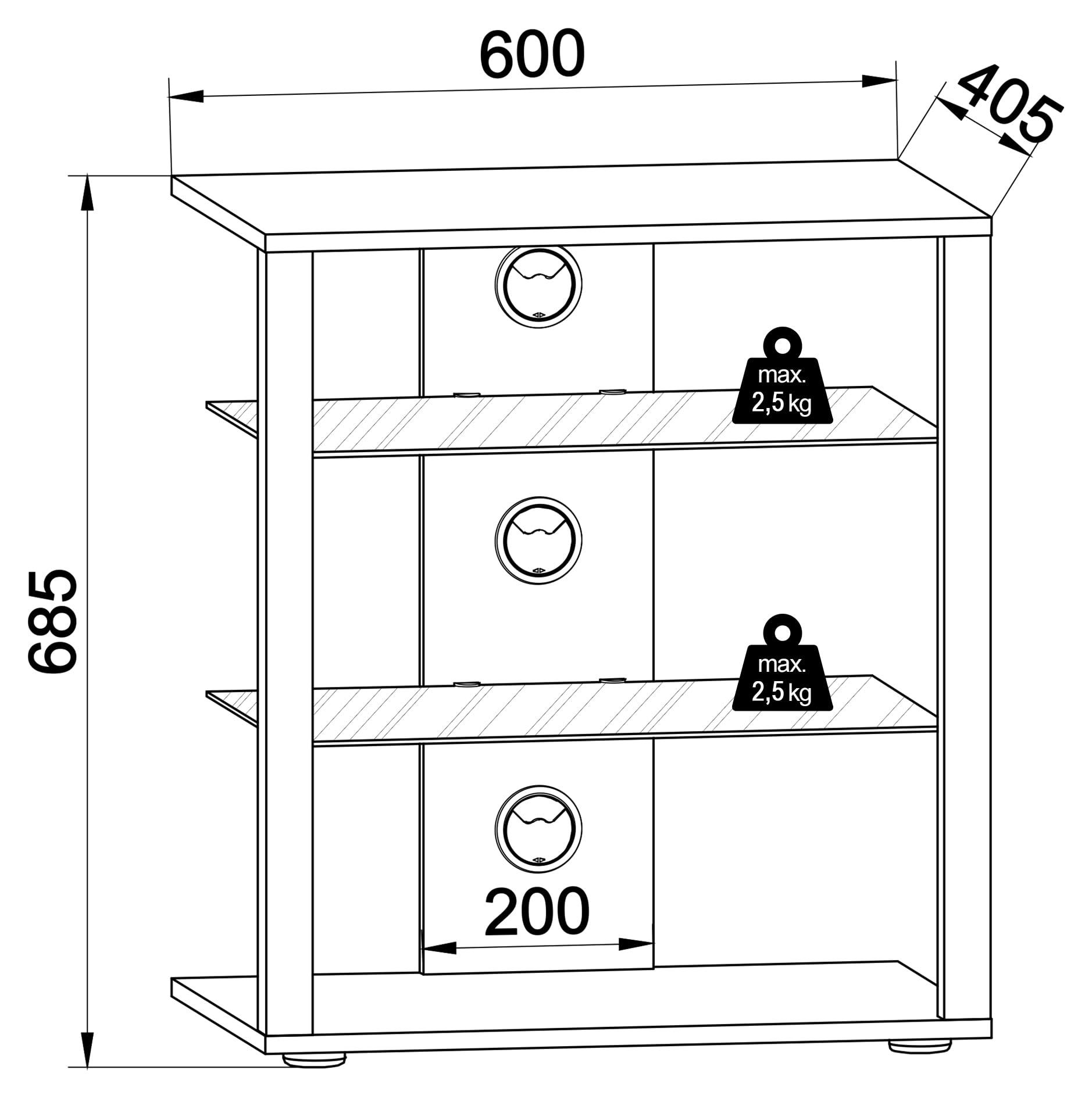 VCM Mobiletto Rack HiFi Scaffale Phono Scaffale Phono Media in Vetro Folas Mobiletto Rack HiFi Scaffale Phono Scaffale Phono Media in Vetro Folas Bianco