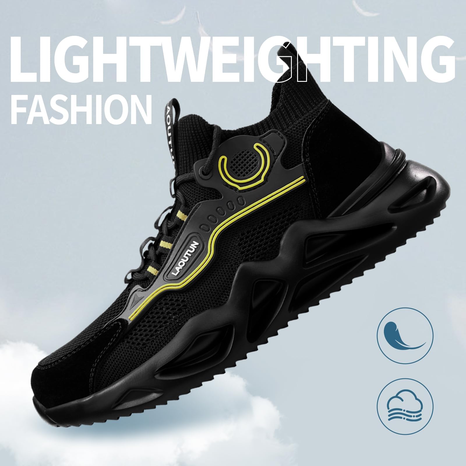 LAoutun Zapatillas de seguridad para hombre y mujer, con puntera de acero, transpirables, ligeras, para trabajo, construcción, puntera de acero industrial