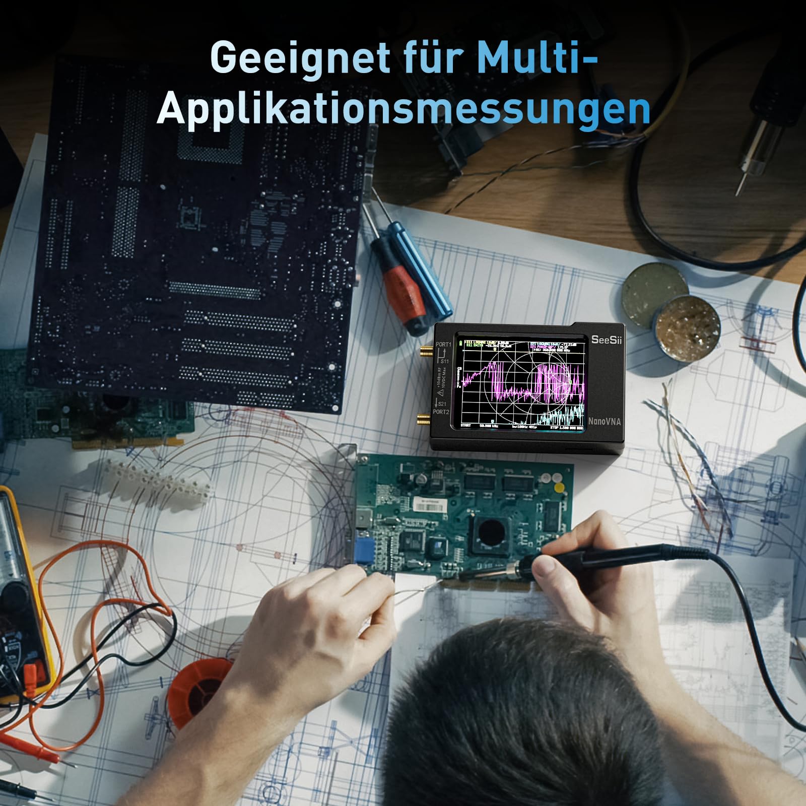 Seesii NanoVNA-H Antennenanalysator, 2,8 Zoll Vektor Netzwerk Analysator 10 KHz - 1,5 GHz MF HF VHF UHF Messung von S Parametern, Spannungs Stehwellen Verhältnis, Phase, Unterstützung SD Karte