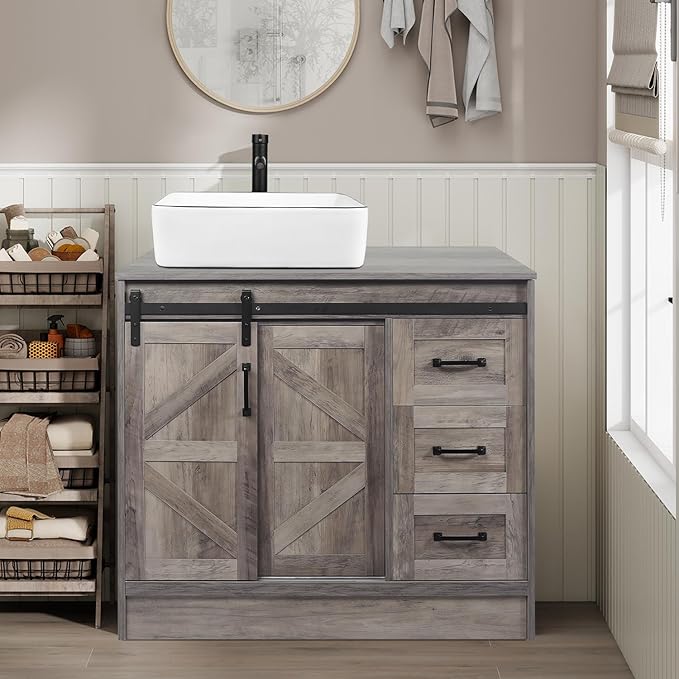 Amazon.com: 36 Inch Barn Door Bathroom Vanity, Farmhouse Style Standing ...