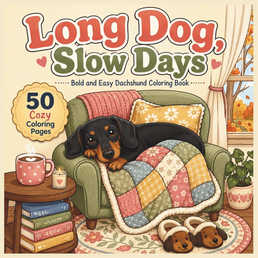 Long Dog, Slow Days - Dachshund Coloring Book: A Bold and Easy Cozy Dachshund Coloring Book with 50 Relaxing Scenes for Adults and Dog Lovers (Sparkplug The Wiener Dog)