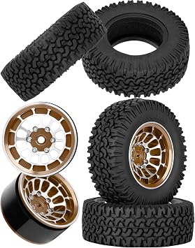 1.55 Inch Aluminum Alloy Beadlock Wheel and Tires for Tamiya AX90069 D90 TF2 CC01 CC02 1/10 RC Crawler Car,1.55 Beadlock Tires RC Rims,Soft Rubber All Terrain Tyre Metal Rims,Brown