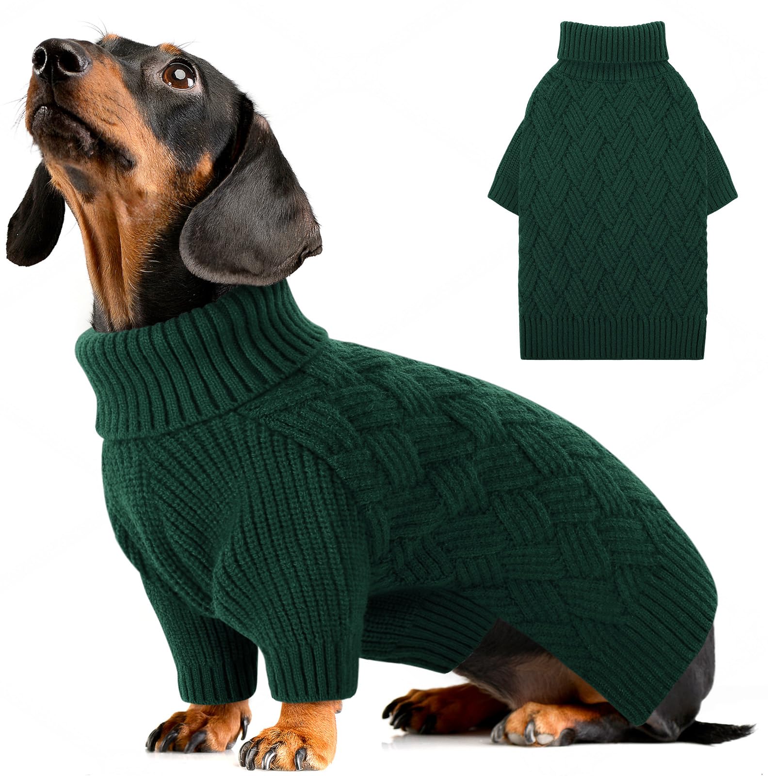 AOFITEE Maglione per Cane, Invernale Maglioncino Cane Taglia Piccola con Collo Alto, Maglione Natale Cani Morbida e Calda Maglioncini Pet con Maniche, Maglioni Cani Bassotto Verde, XS