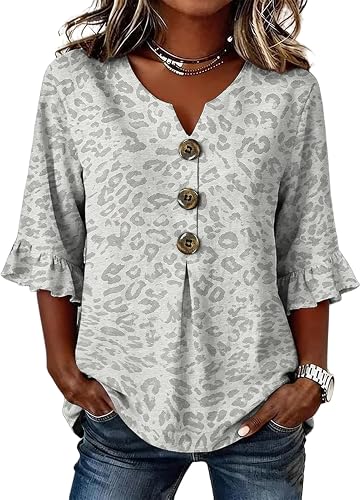 Leopard Shirt Boho Crewneck Casual Women's Short Sleeve Tops