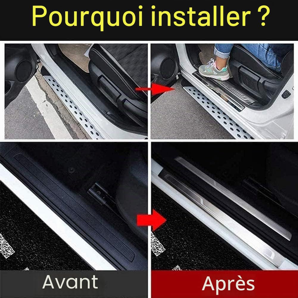 Protection Seuil de Porte Voiture pour Dacia Duster 2010-2021 2022 2023 2024 2025, Bande Décorative Anti-Usure de Seuil Matériau en Acier Inoxydable, 4Pcs