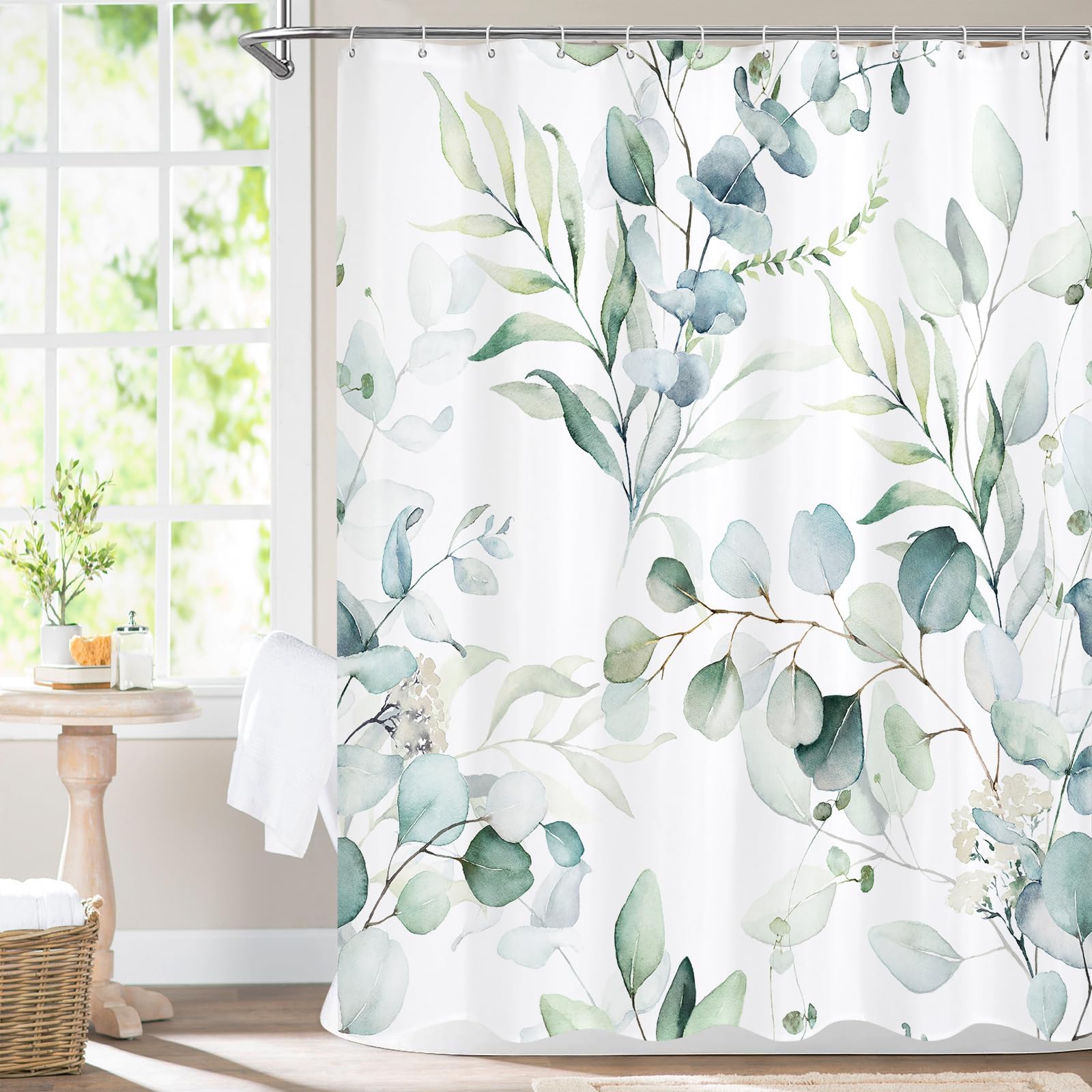MitoVilla Sage Green Spring Floral Shower Curtain, Modern Plants Botanical Fabric Cloth Shower Curtains for Chic Elegant Bathroom Decor, Watercolor Eucalyptus Leaf, 72x72Global Recycled StandardGlobal Recycled StandardGlobal Recycled Standard