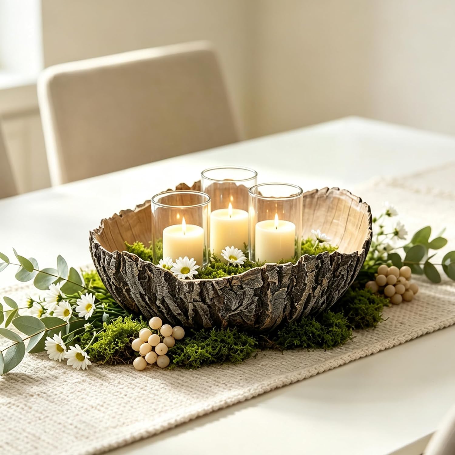 DiliComing Decorative Bowl Home Decor - 9.7 Inch Resin Tree Bark Fruit Bowl