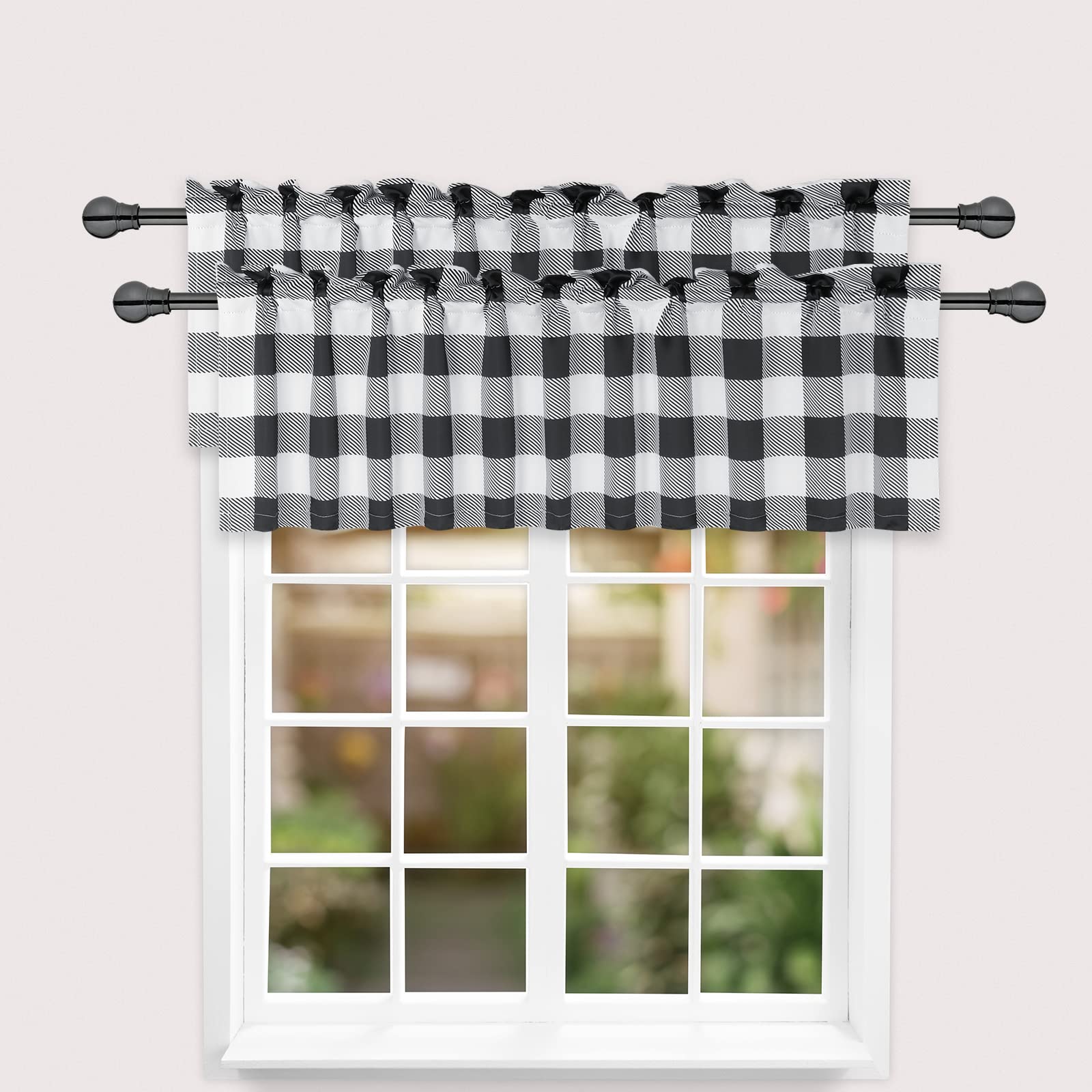 Cantonnière occultante Buffalo noir et blanc 132x38 cm pour cuisine Lot de 2