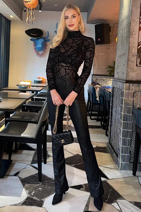 Body Suit Leather Jacket Lace Bodysuit Outfit With Jacket Black