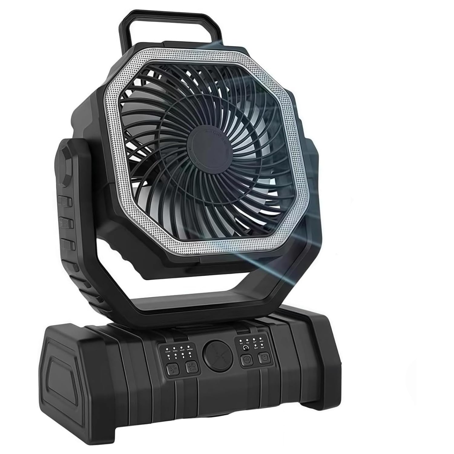 Ventilateur de camping portable longue autonomie avec poignée facile à transporter et 4 vitesses