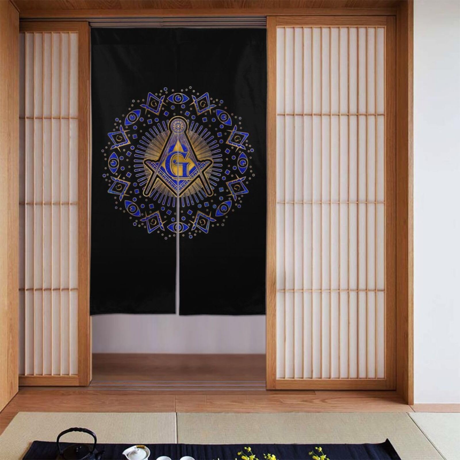 Lukiyys Freemasonry Masonic Lodge Symbol Door Curtains,Doorways Curtains for Windows,Bedroom Divider 34"X 56"