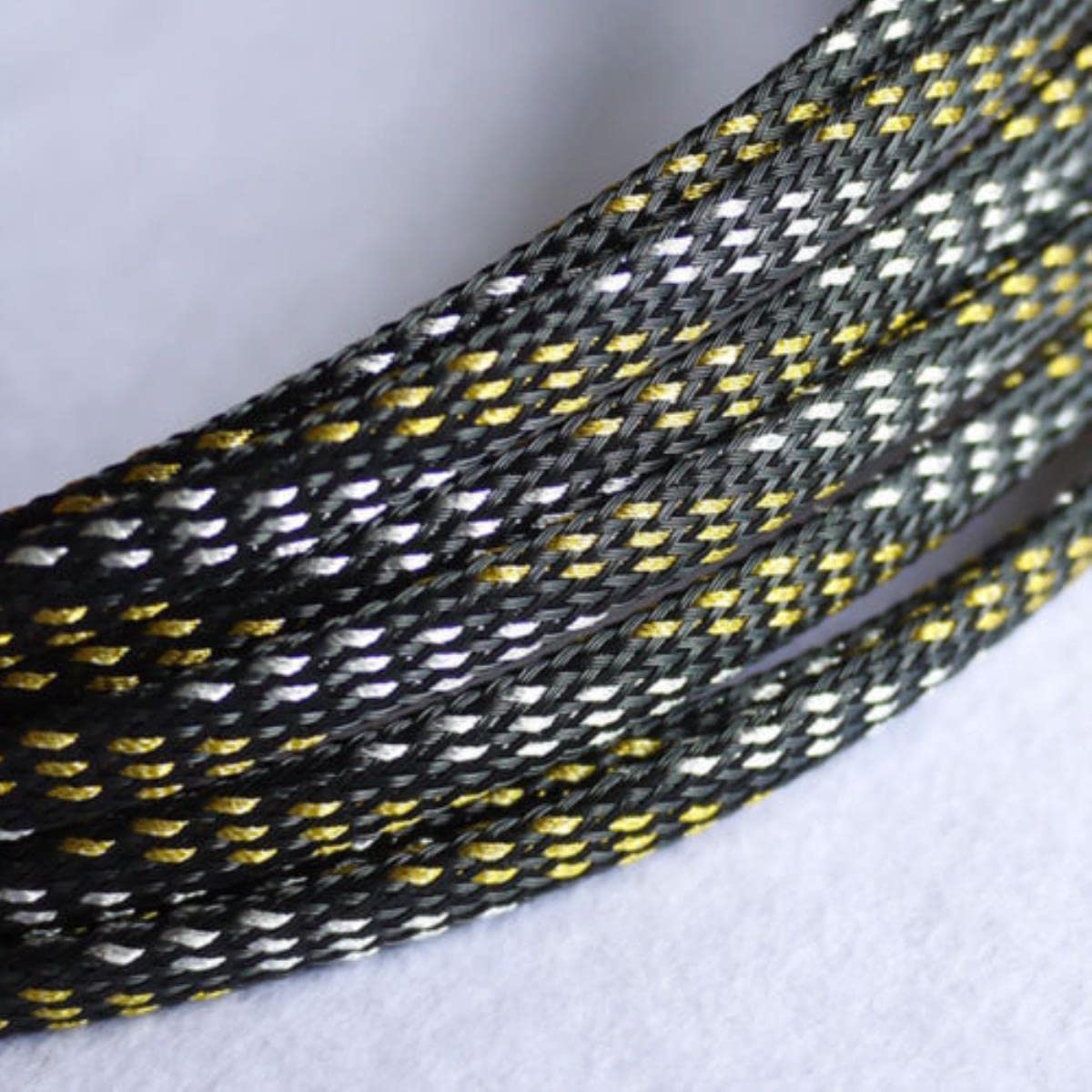 1/10M 2 4 6 8 10 12 14 16 20 25 30mm Pet Intrecciato Manicotto Cavo Espandibile Nylon Ad Alta Densità Guaina Protettore Imbracatura-Nastro Oro Nero,30mm,10 Metri
