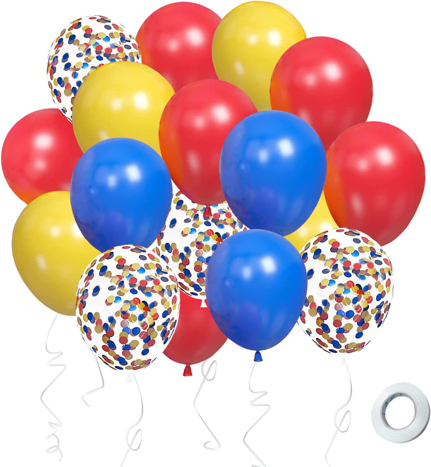 Wiletasz Balloons Blue Red Yellow, 60pcs Blue Red Yellow Helium Balloons with Confetti Latex
