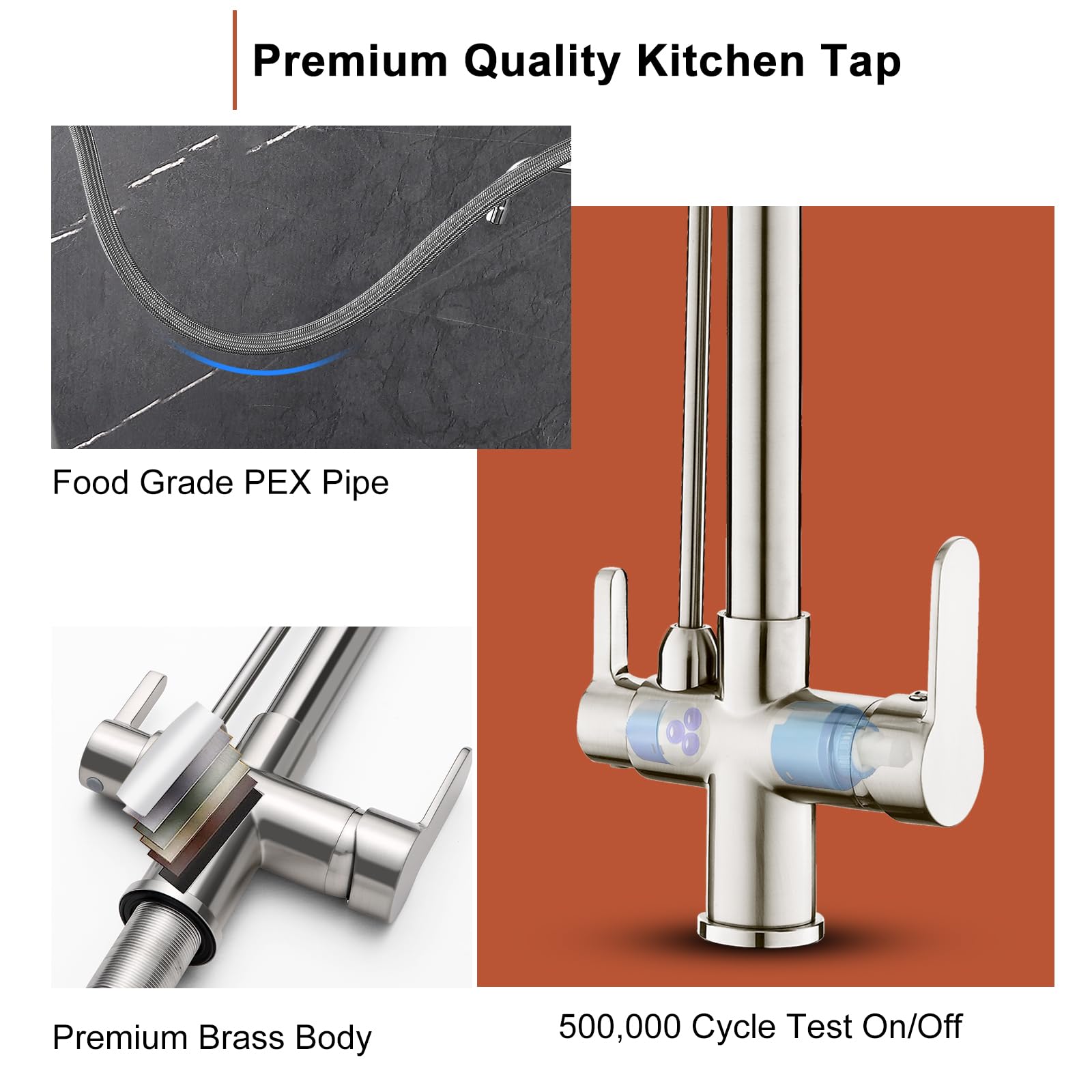 Grifo de cocina de 3 vías con ducha extensible, Mezcladora de Fregadero, níquel cepillado