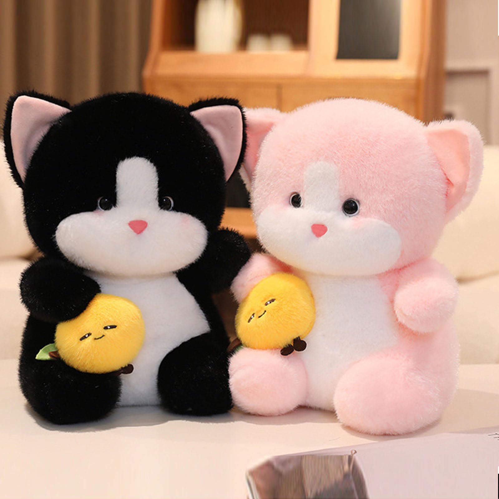 Peluche, Lindo Juguete de Peluche Gato con Caqui, compañero Abrazo Suave, Gatito Kawaii for niños niñas Regalos cumpleaños(Pink,45cm)
