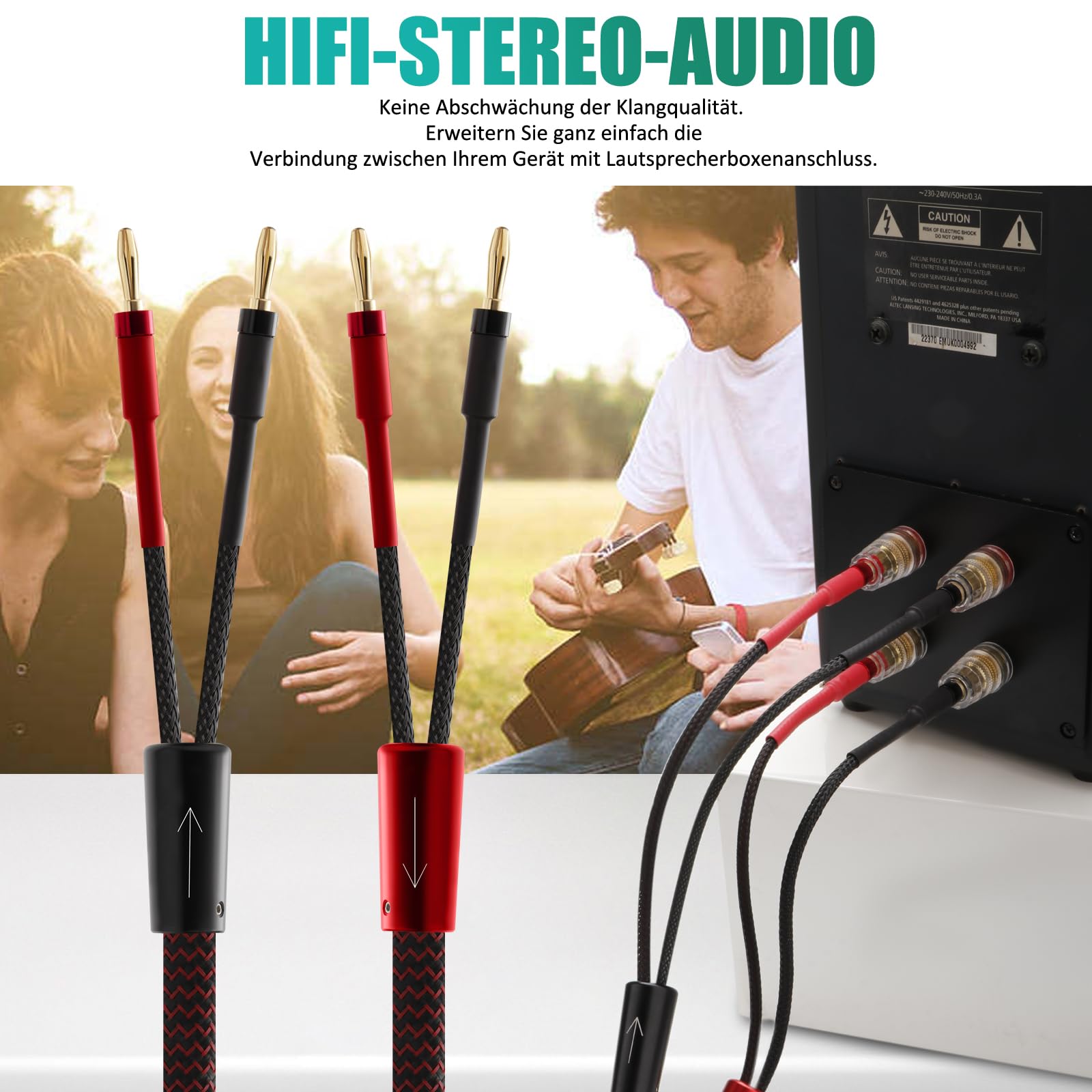 Cable de altavoz de 13 AWG, conector banana de alta gama, cable de alimentación Hi-Fi, cable de cobre blindado trenzado para altavoces OFC con anillos magnéticos para audio, cine en casa