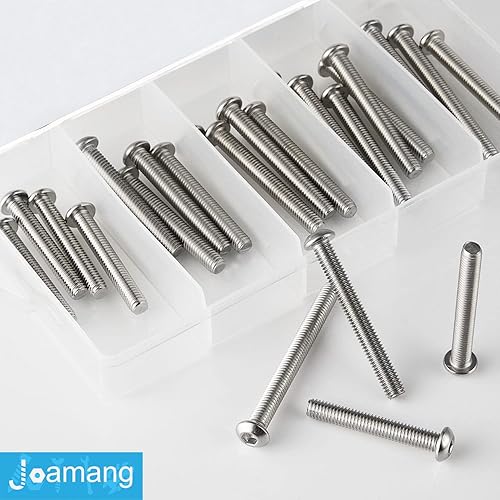 Miniatura 3 de Joamang Tornillos de cabeza de botón M5 x 1.575in, 1.772in, 1.969in, 2.165in, 2.362in, acero inoxidable 304, unidad hexagonal Allen métrica, acabado