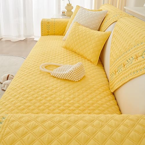 Miniatura 5 de vctops Funda acolchada de algodón para sofá, funda de sofá modular con bordado floral de granja, antideslizante, lavable, protector de muebles para