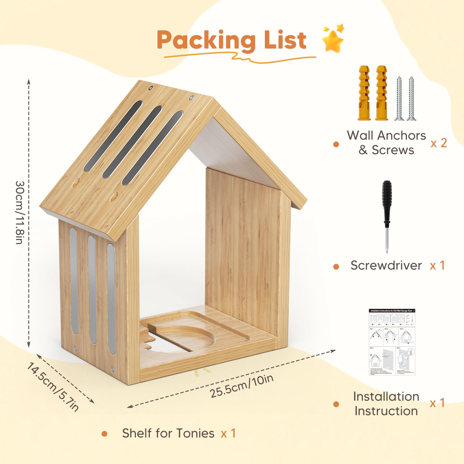 Étagère murale en bois pour figurines Tonies (12 à 40 pièces), étagère murale avec bandes magnétiques pour le rangement, étagère de présentation pour Tonies & Toniebox, design maison (moyen)