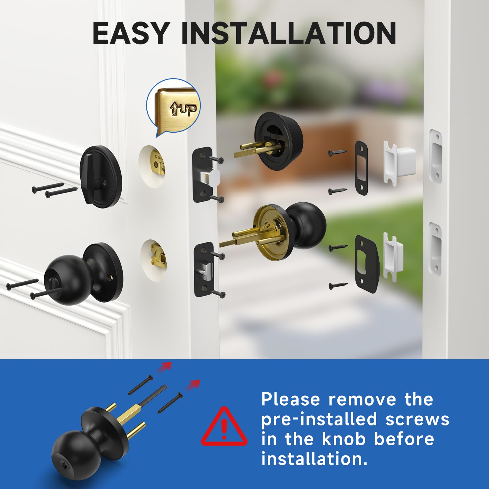 Estmoon 3-Pack Keyed Alike Door Locks - Matte Black -7
